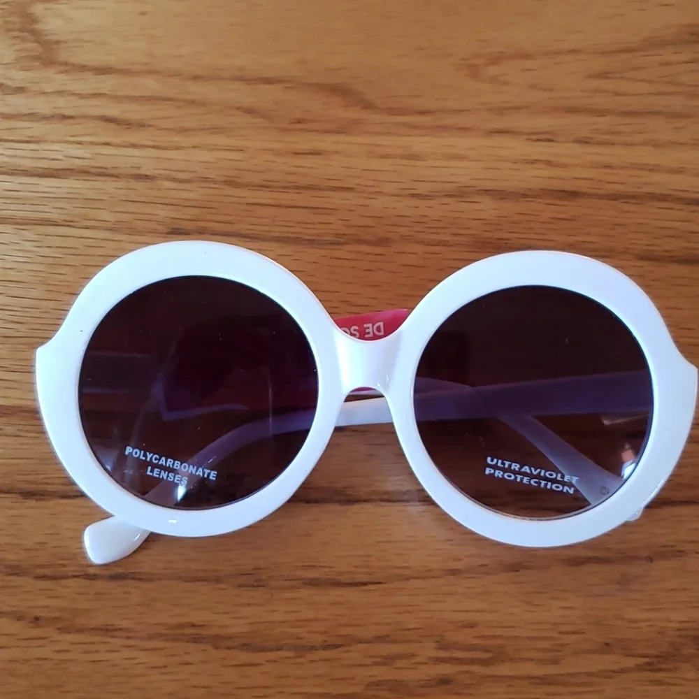 White round fashion sunglasses Unisex-OSFA